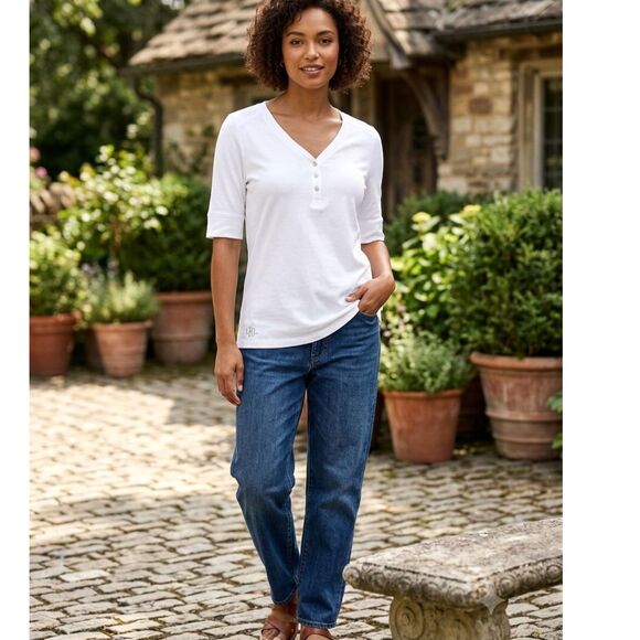 Lauren Ralph Lauren Tops - Lauren Ralph Lauren White Henley Shirt M 100% Cotton Short Sleeve V-Neck Tee